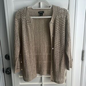 EUC Hand crocheted Eddie Bauer open knit cardigan. Size Medium